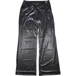 NEW NY&C Soft Satin Pants Sz L Straight Stretch Black Wide Leg Rave Shimmer